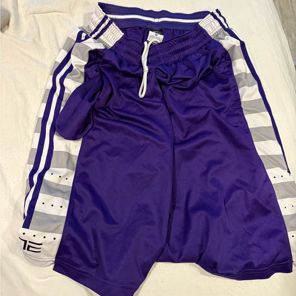 Purple Athletic Shorts with Stripes